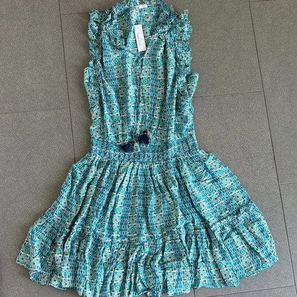 Poupette St. Barth Turquoise Patterned Ruffle Mini Dress - Picture 6 of 9